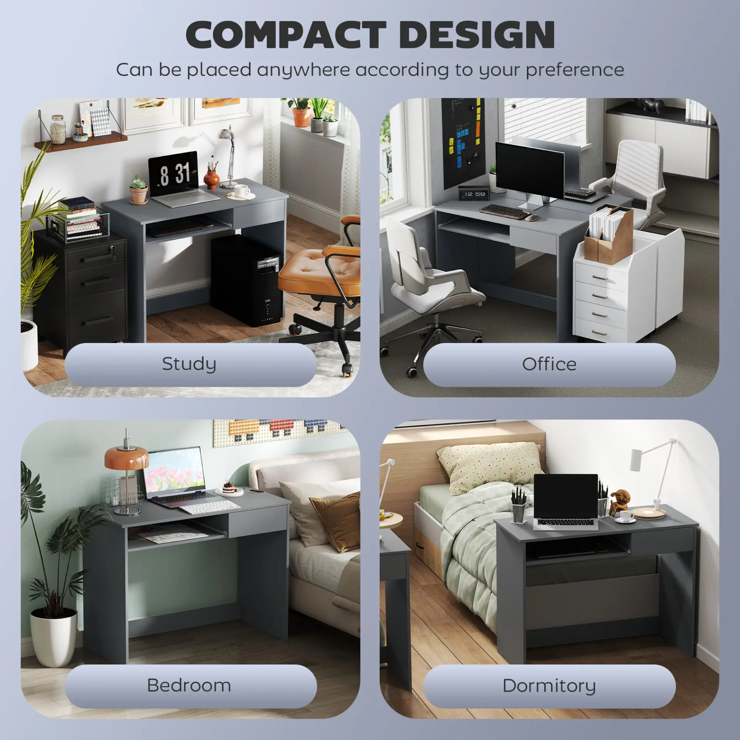 HOMCOM 100cm Compact Computer Desk with Keyboard Tray, Home Office Desk with Drawer for Bedroom Study, Grey by All Mart Bristol Ltd