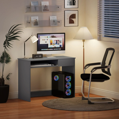 HOMCOM 100cm Compact Computer Desk with Keyboard Tray, Home Office Desk with Drawer for Bedroom Study, Grey by All Mart Bristol Ltd