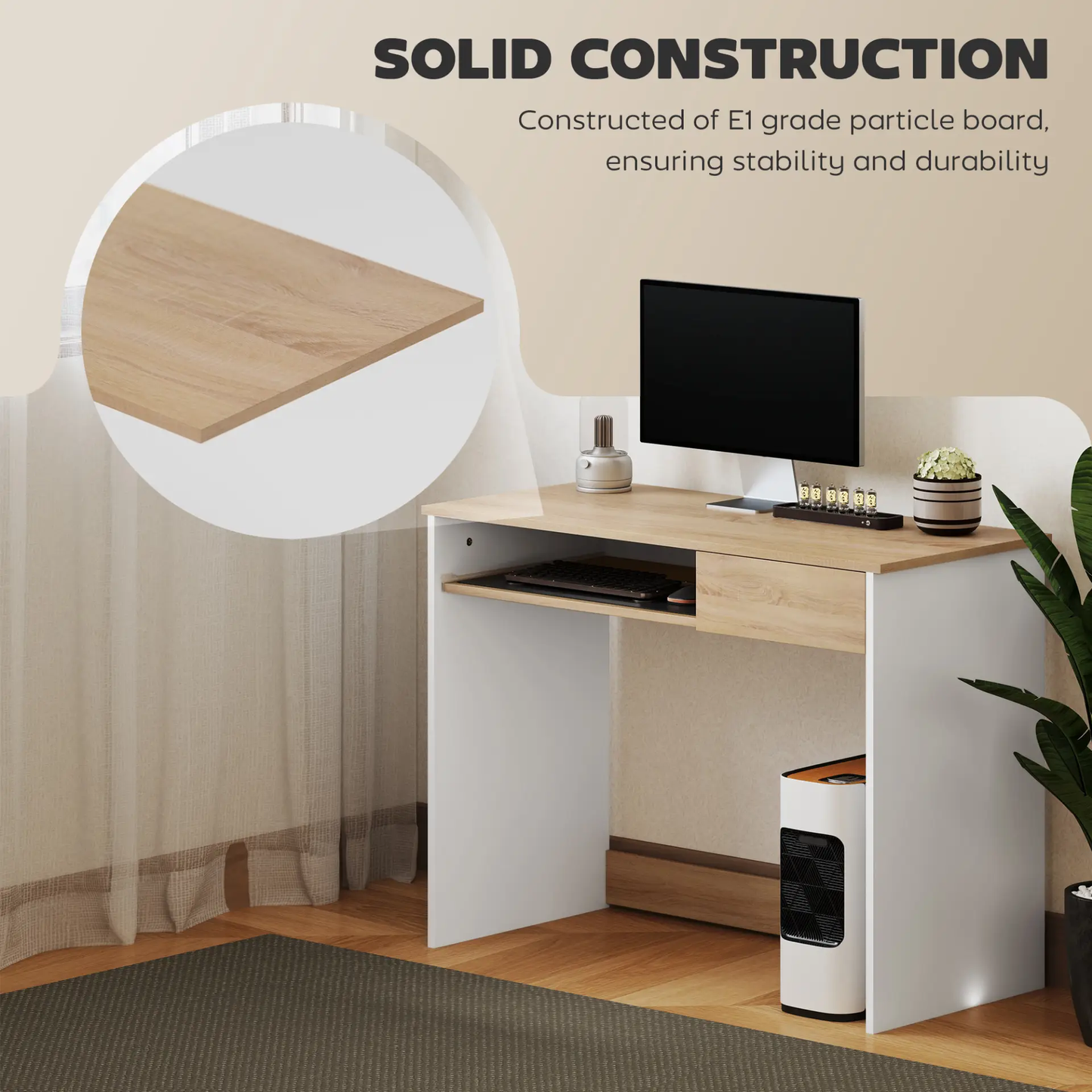 HOMCOM 100cm Compact Computer Desk with Keyboard Tray, Home Office Desk with Drawer for Bedroom Study, Oak by All Mart Bristol Ltd
