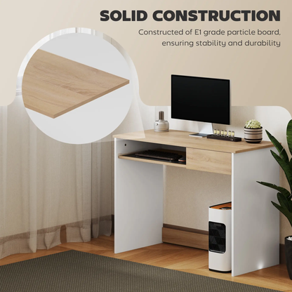 HOMCOM 100cm Compact Computer Desk with Keyboard Tray, Home Office Desk with Drawer for Bedroom Study, Oak by All Mart Bristol Ltd