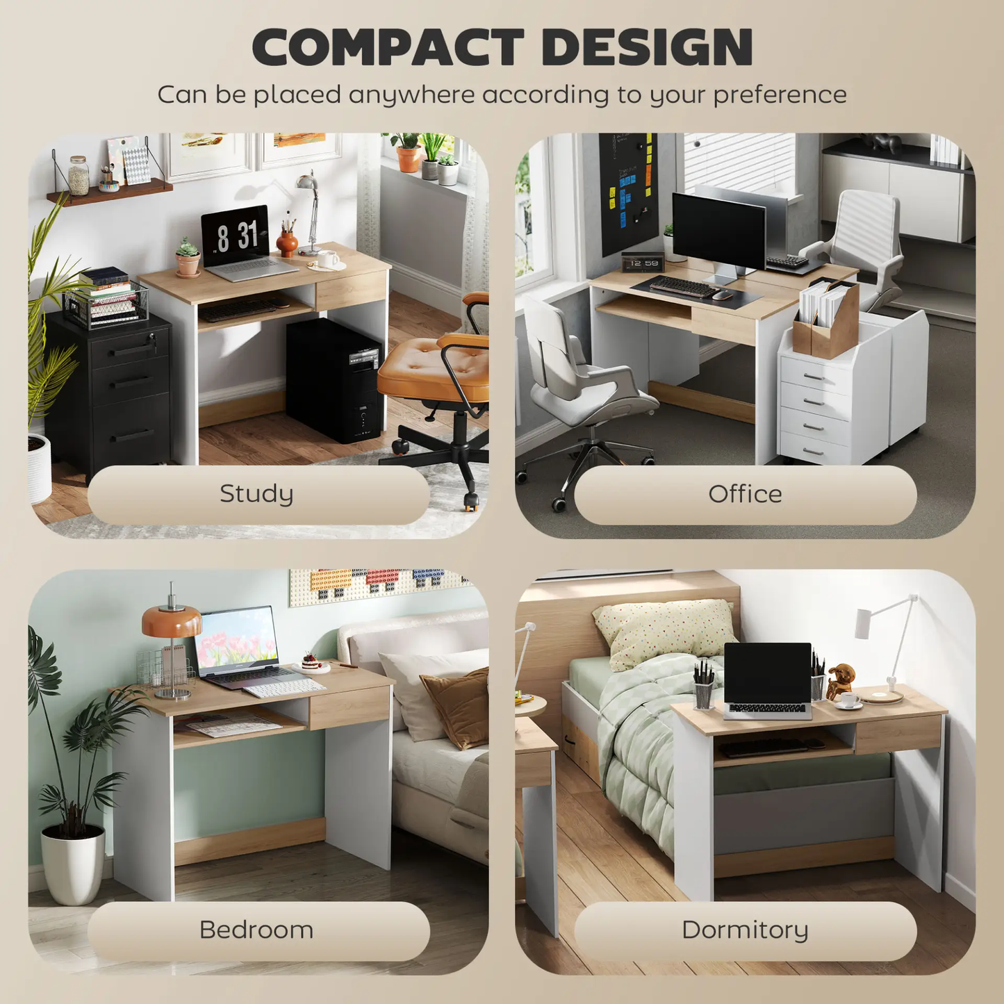 HOMCOM 100cm Compact Computer Desk with Keyboard Tray, Home Office Desk with Drawer for Bedroom Study, Oak by All Mart Bristol Ltd