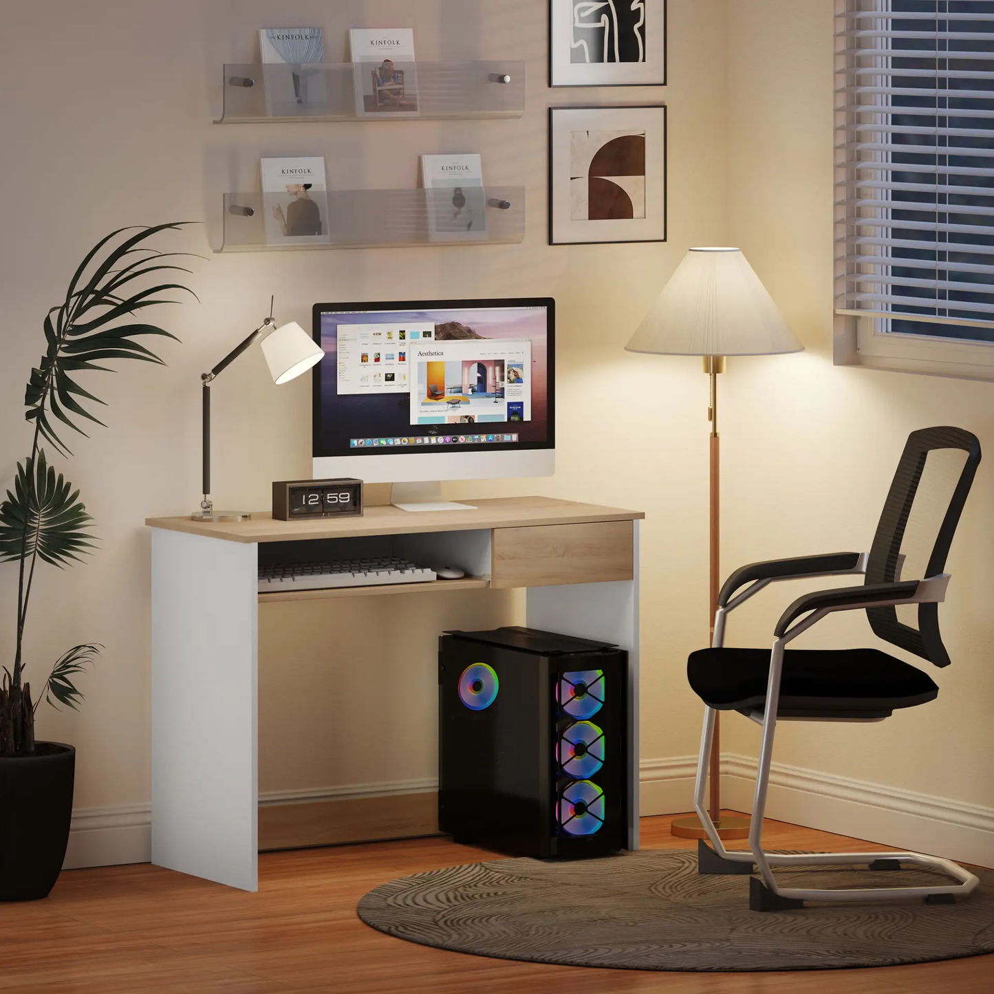 HOMCOM 100cm Compact Computer Desk with Keyboard Tray, Home Office Desk with Drawer for Bedroom Study, Oak by All Mart Bristol Ltd