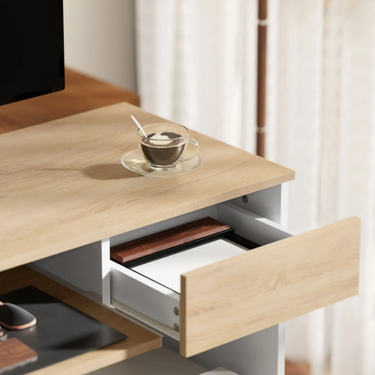 HOMCOM 100cm Compact Computer Desk with Keyboard Tray, Home Office Desk with Drawer for Bedroom Study, Oak by All Mart Bristol Ltd