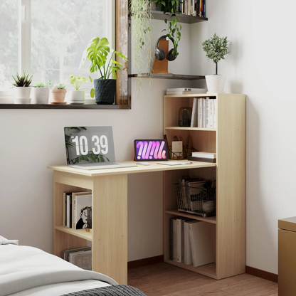 HOMCOM 120cm Computer Desk, Wooden PC Laptop Table with 6-Tier Storage Bookshelves, Home Office Working Study Desk, Writing Workstation, Natural Wood by All Mart Bristol Ltd