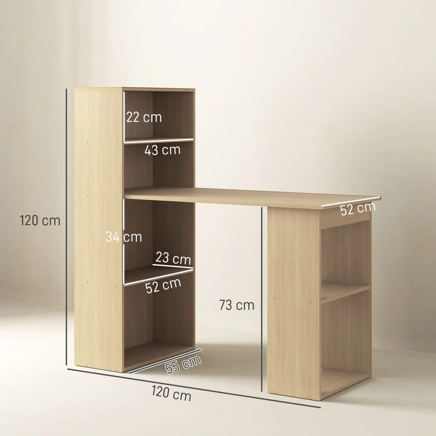 HOMCOM 120cm Computer Desk, Wooden PC Laptop Table with 6-Tier Storage Bookshelves, Home Office Working Study Desk, Writing Workstation, Natural Wood by All Mart Bristol Ltd