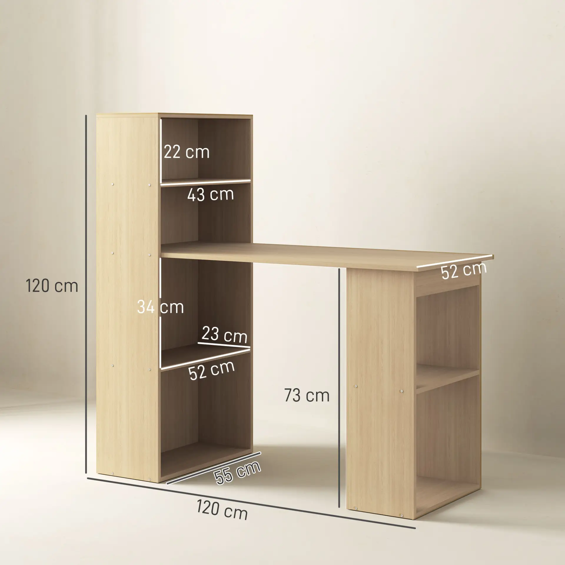 HOMCOM 120cm Computer Desk, Wooden PC Laptop Table with 6-Tier Storage Bookshelves, Home Office Working Study Desk, Writing Workstation, Natural Wood by All Mart Bristol Ltd