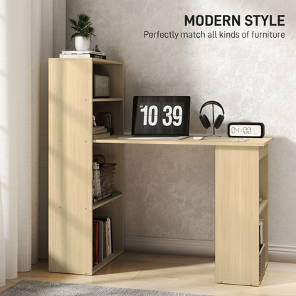 HOMCOM 120cm Computer Desk, Wooden PC Laptop Table with 6-Tier Storage Bookshelves, Home Office Working Study Desk, Writing Workstation, Natural Wood by All Mart Bristol Ltd