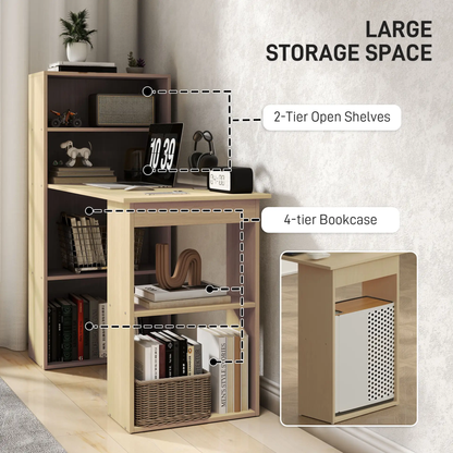 HOMCOM 120cm Computer Desk, Wooden PC Laptop Table with 6-Tier Storage Bookshelves, Home Office Working Study Desk, Writing Workstation, Natural Wood by All Mart Bristol Ltd