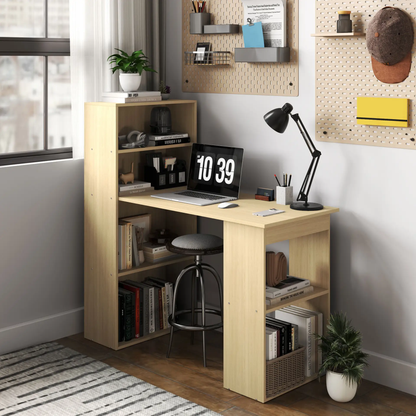 HOMCOM 120cm Computer Desk, Wooden PC Laptop Table with 6-Tier Storage Bookshelves, Home Office Working Study Desk, Writing Workstation, Natural Wood by All Mart Bristol Ltd