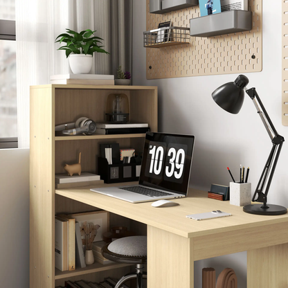 HOMCOM 120cm Computer Desk, Wooden PC Laptop Table with 6-Tier Storage Bookshelves, Home Office Working Study Desk, Writing Workstation, Natural Wood by All Mart Bristol Ltd