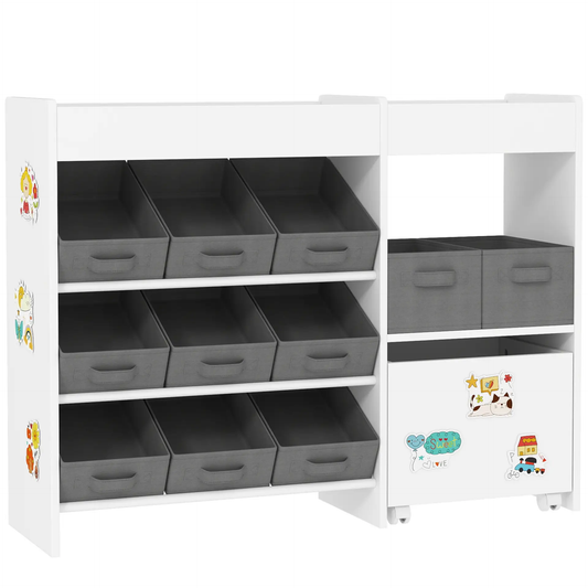 AIYAPLAY Kids Toy Storage Unit with 11 Bins, Cabinet, Top Shelves, 3 Stickers, for Nursery, Playroom, White by All Mart Bristol Ltd