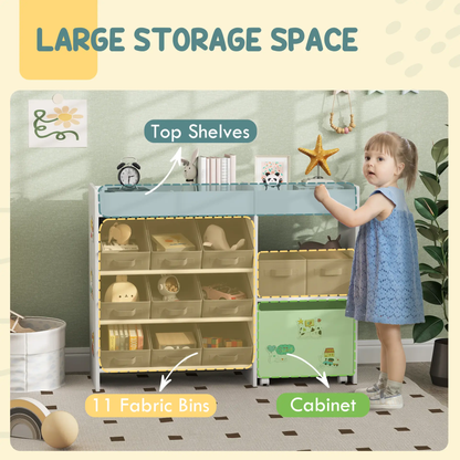 AIYAPLAY Kids Toy Storage Unit with 11 Bins, Cabinet, Top Shelves, 3 Stickers, for Nursery, Playroom, White by All Mart Bristol Ltd