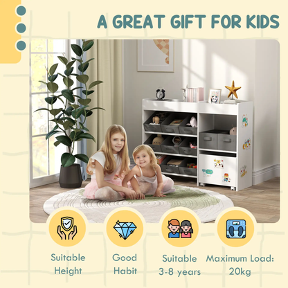 AIYAPLAY Kids Toy Storage Unit with 11 Bins, Cabinet, Top Shelves, 3 Stickers, for Nursery, Playroom, White by All Mart Bristol Ltd