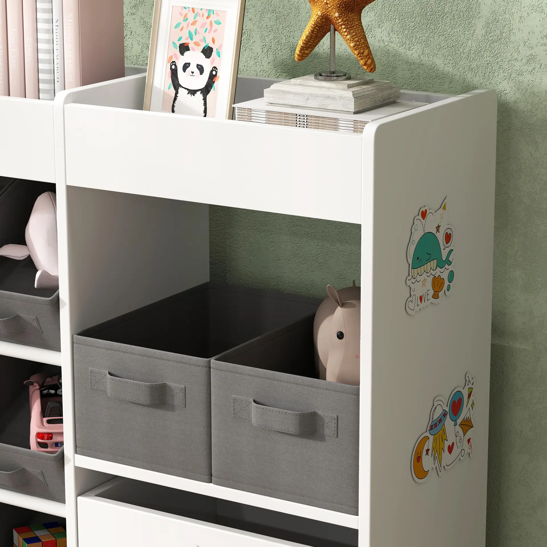 AIYAPLAY Kids Toy Storage Unit with 11 Bins, Cabinet, Top Shelves, 3 Stickers, for Nursery, Playroom, White by All Mart Bristol Ltd