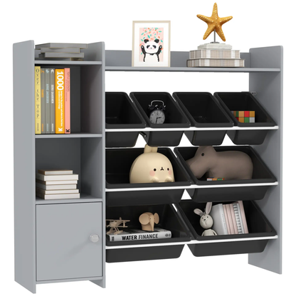 AIYAPLAY Toy Storage Unit with 8 Removable Bins, Storage Shelves, Cabinet, Grey by All Mart Bristol Ltd