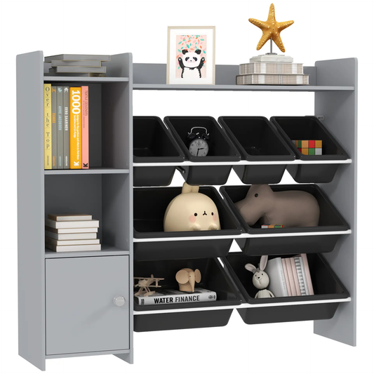 AIYAPLAY Toy Storage Unit with 8 Removable Bins, Storage Shelves, Cabinet, Grey by All Mart Bristol Ltd