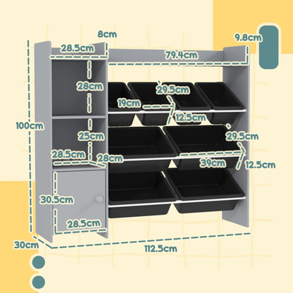 AIYAPLAY Toy Storage Unit with 8 Removable Bins, Storage Shelves, Cabinet, Grey by All Mart Bristol Ltd