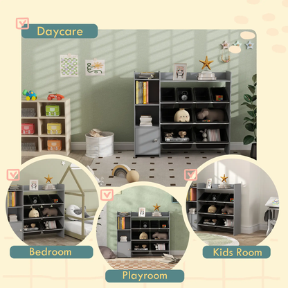 AIYAPLAY Toy Storage Unit with 8 Removable Bins, Storage Shelves, Cabinet, Grey by All Mart Bristol Ltd