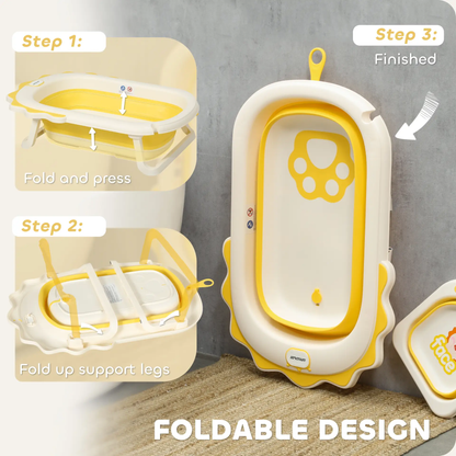 AIYAPLAY Foldable Baby Bath Tub Set with Bath Cushion, Wash Basin, Non-Slip Stand, Bottom, Yellow by All Mart Bristol Ltd