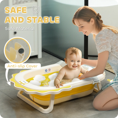 AIYAPLAY Foldable Baby Bath Tub Set with Bath Cushion, Wash Basin, Non-Slip Stand, Bottom, Yellow by All Mart Bristol Ltd