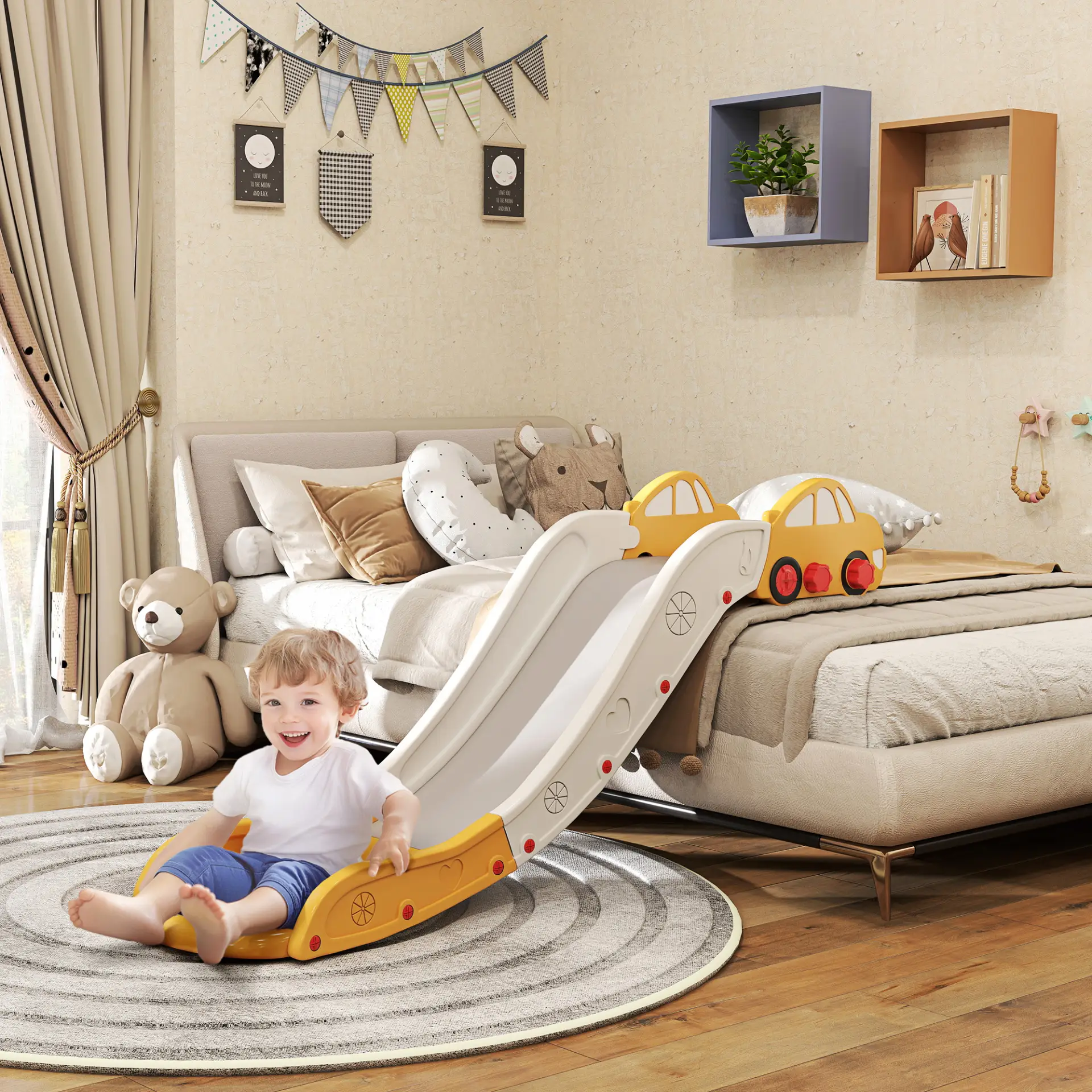 AIYAPLAY Kids Slide for Bed, Sofa, with Extended Length, Easy to assemble and Store, Yellow by All Mart Bristol Ltd
