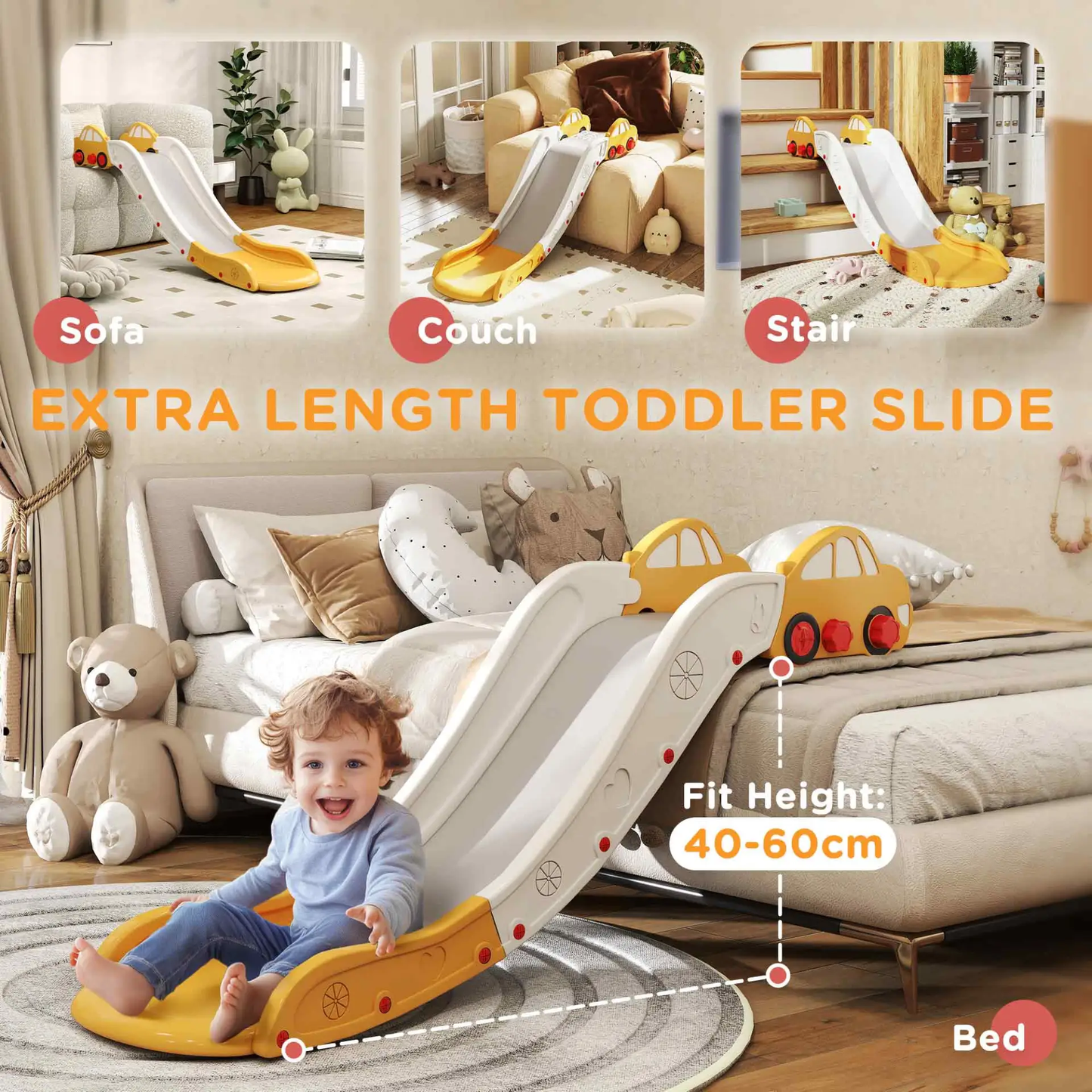 AIYAPLAY Kids Slide for Bed, Sofa, with Extended Length, Easy to assemble and Store, Yellow by All Mart Bristol Ltd