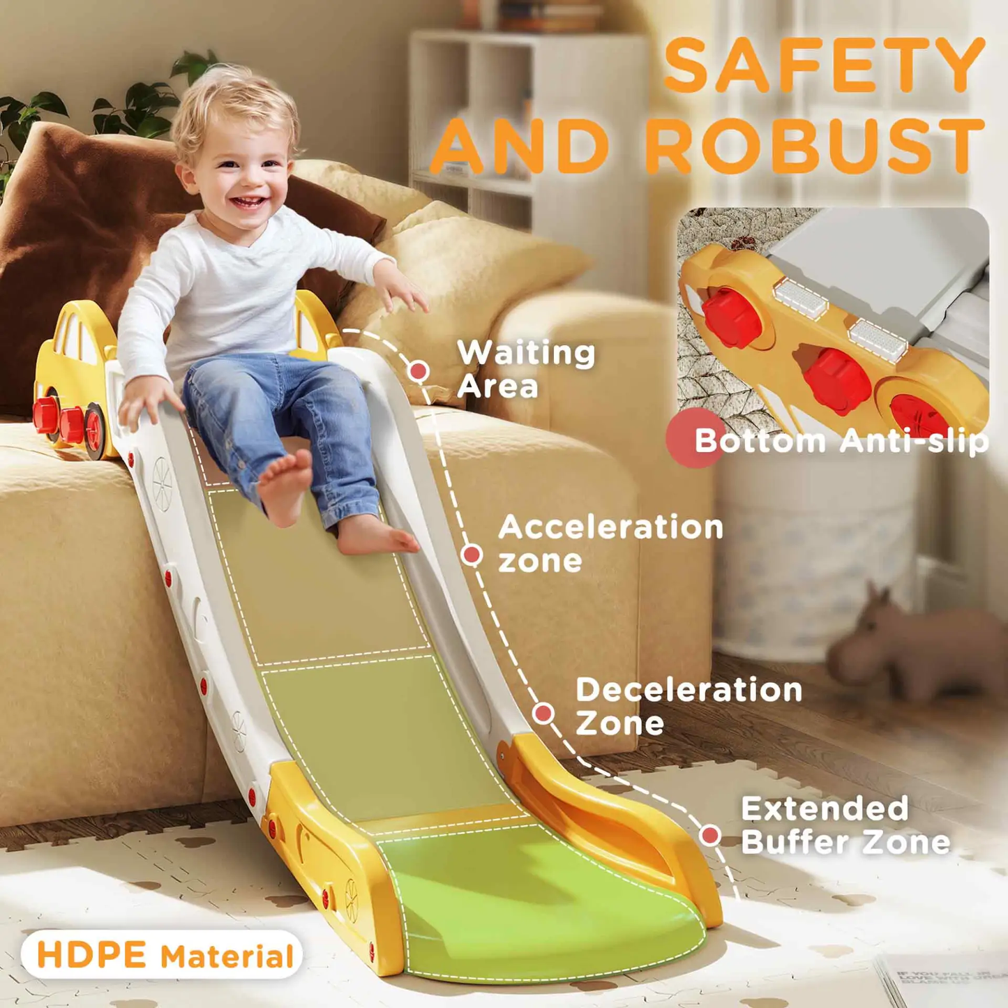 AIYAPLAY Kids Slide for Bed, Sofa, with Extended Length, Easy to assemble and Store, Yellow by All Mart Bristol Ltd
