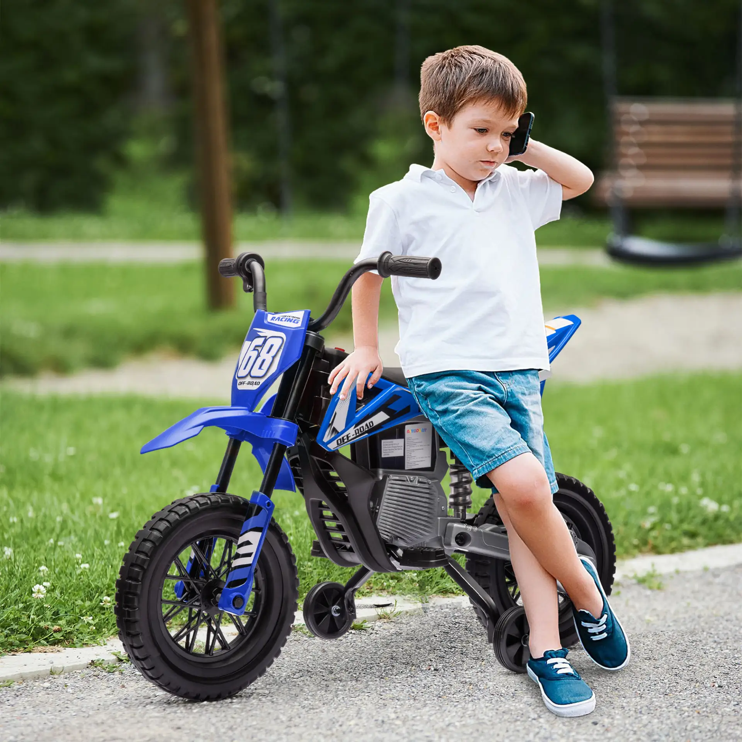 AIYAPLAY 12V Kids Electric Motorbike, Kids Electric Ride on motorcycle w/ Twist Grip Throttle, Training Wheels, Blue by All Mart Bristol Ltd