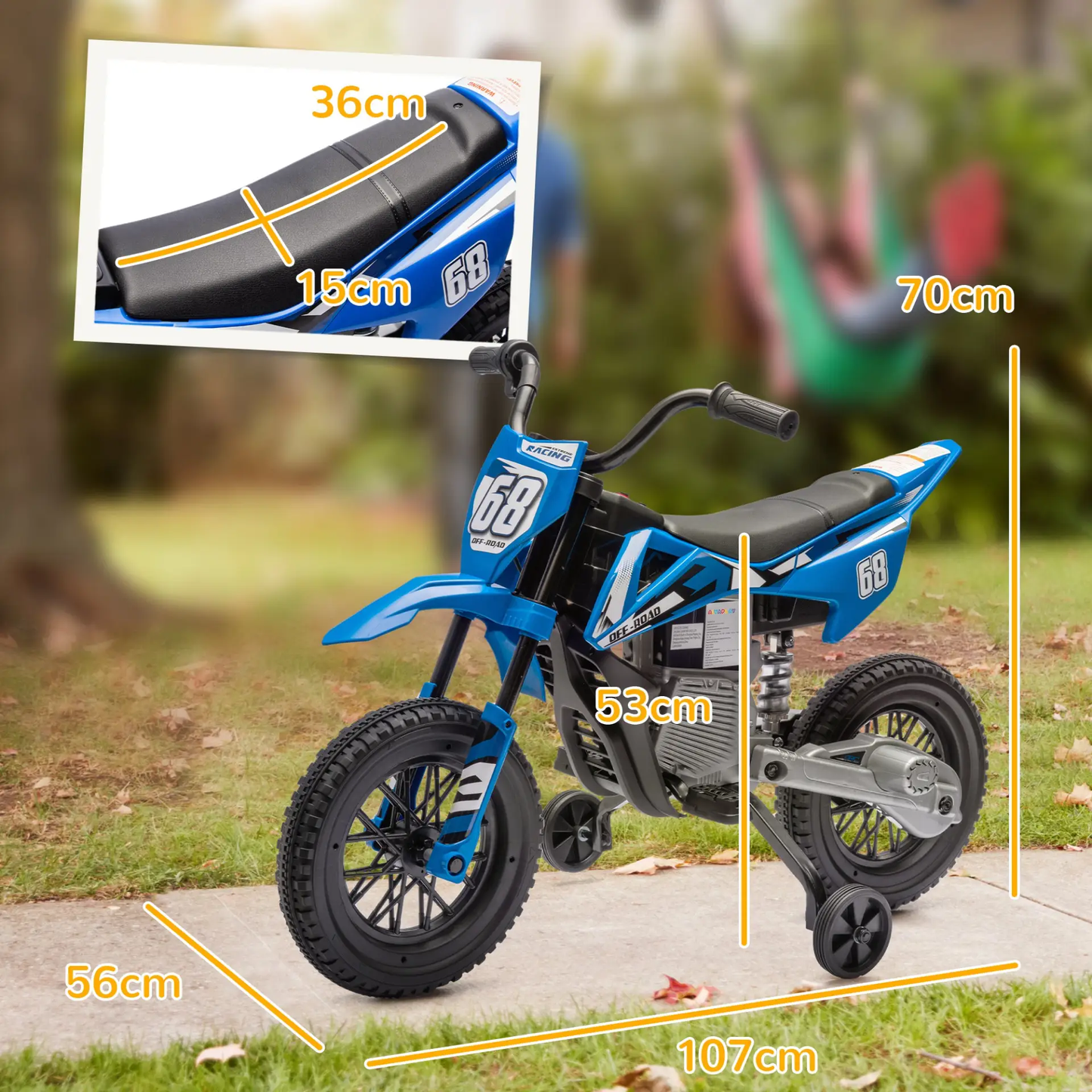 AIYAPLAY 12V Kids Electric Motorbike, Kids Electric Ride on motorcycle w/ Twist Grip Throttle, Training Wheels, Blue by All Mart Bristol Ltd