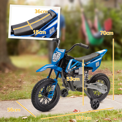 AIYAPLAY 12V Kids Electric Motorbike, Kids Electric Ride on motorcycle w/ Twist Grip Throttle, Training Wheels, Blue by All Mart Bristol Ltd