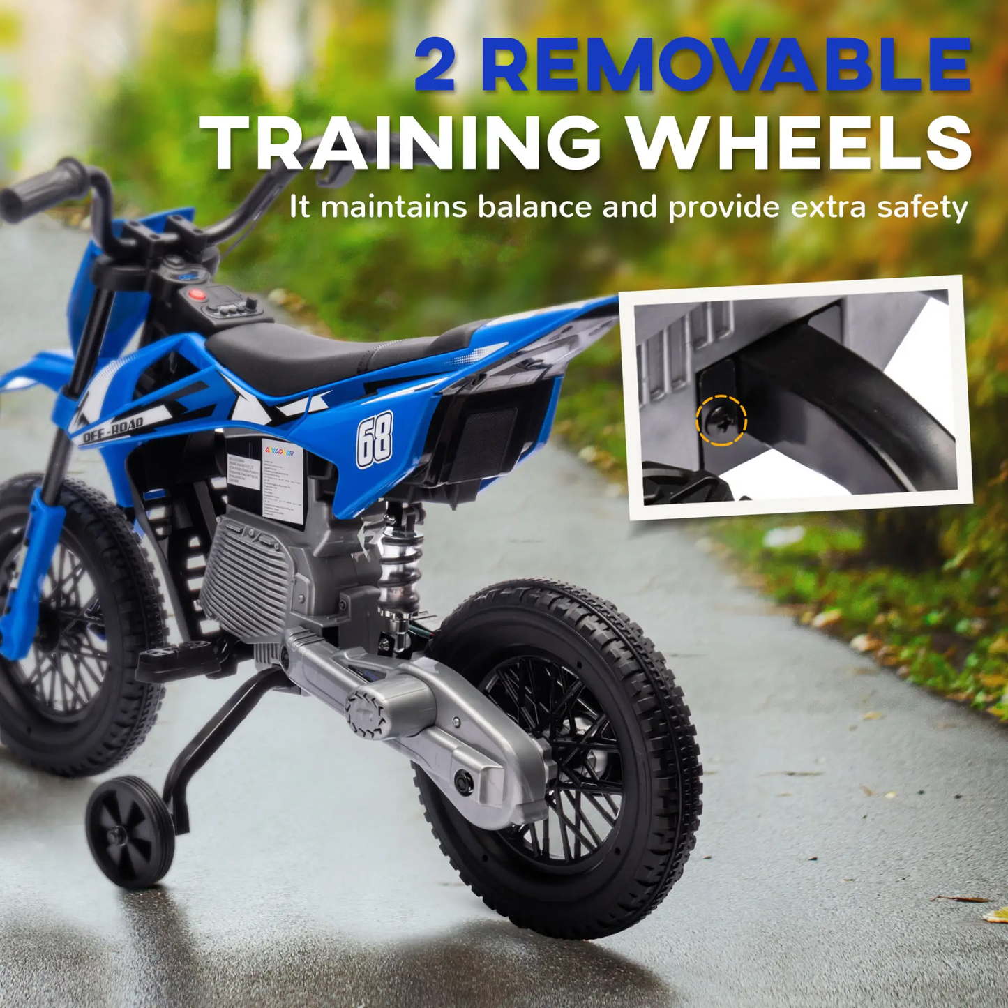 AIYAPLAY 12V Kids Electric Motorbike, Kids Electric Ride on motorcycle w/ Twist Grip Throttle, Training Wheels, Blue by All Mart Bristol Ltd