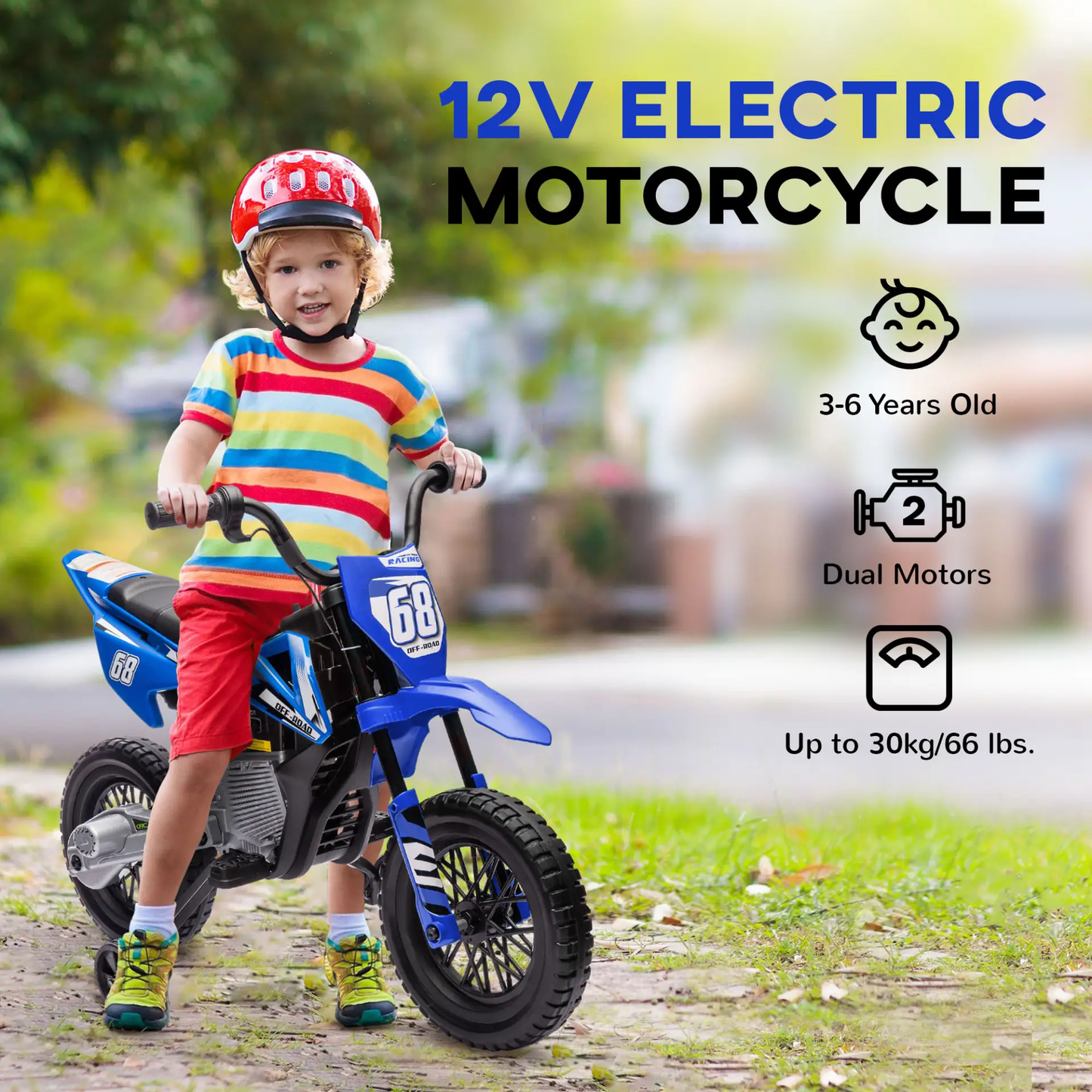 AIYAPLAY 12V Kids Electric Motorbike, Kids Electric Ride on motorcycle w/ Twist Grip Throttle, Training Wheels, Blue by All Mart Bristol Ltd