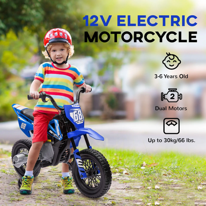 AIYAPLAY 12V Kids Electric Motorbike, Kids Electric Ride on motorcycle w/ Twist Grip Throttle, Training Wheels, Blue by All Mart Bristol Ltd