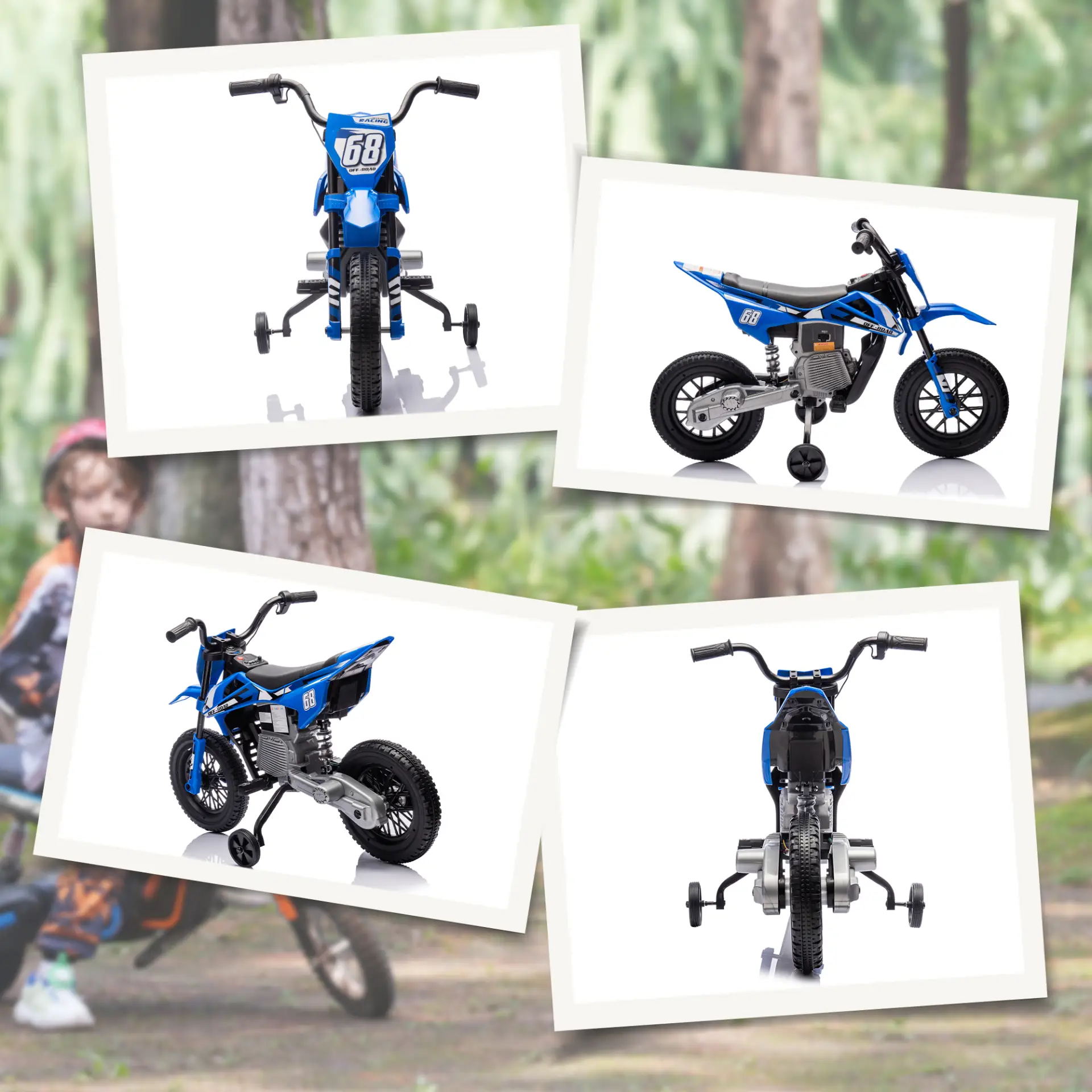 AIYAPLAY 12V Kids Electric Motorbike, Kids Electric Ride on motorcycle w/ Twist Grip Throttle, Training Wheels, Blue by All Mart Bristol Ltd