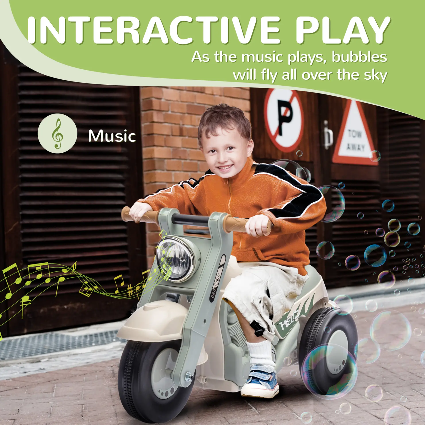 AIYAPLAY Foot To Floor Sliding Kids Ride On Car with Music, Bubble, for Toddler from 2 to 5 Years Old - Cream White by All Mart Bristol Ltd