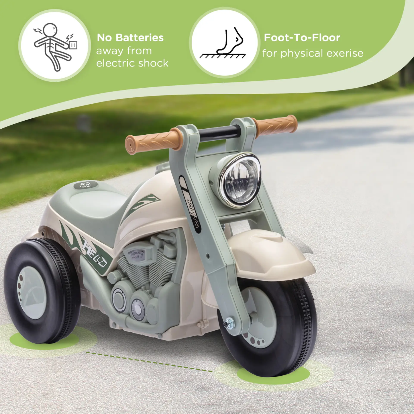 AIYAPLAY Foot To Floor Sliding Kids Ride On Car with Music, Bubble, for Toddler from 2 to 5 Years Old - Cream White by All Mart Bristol Ltd
