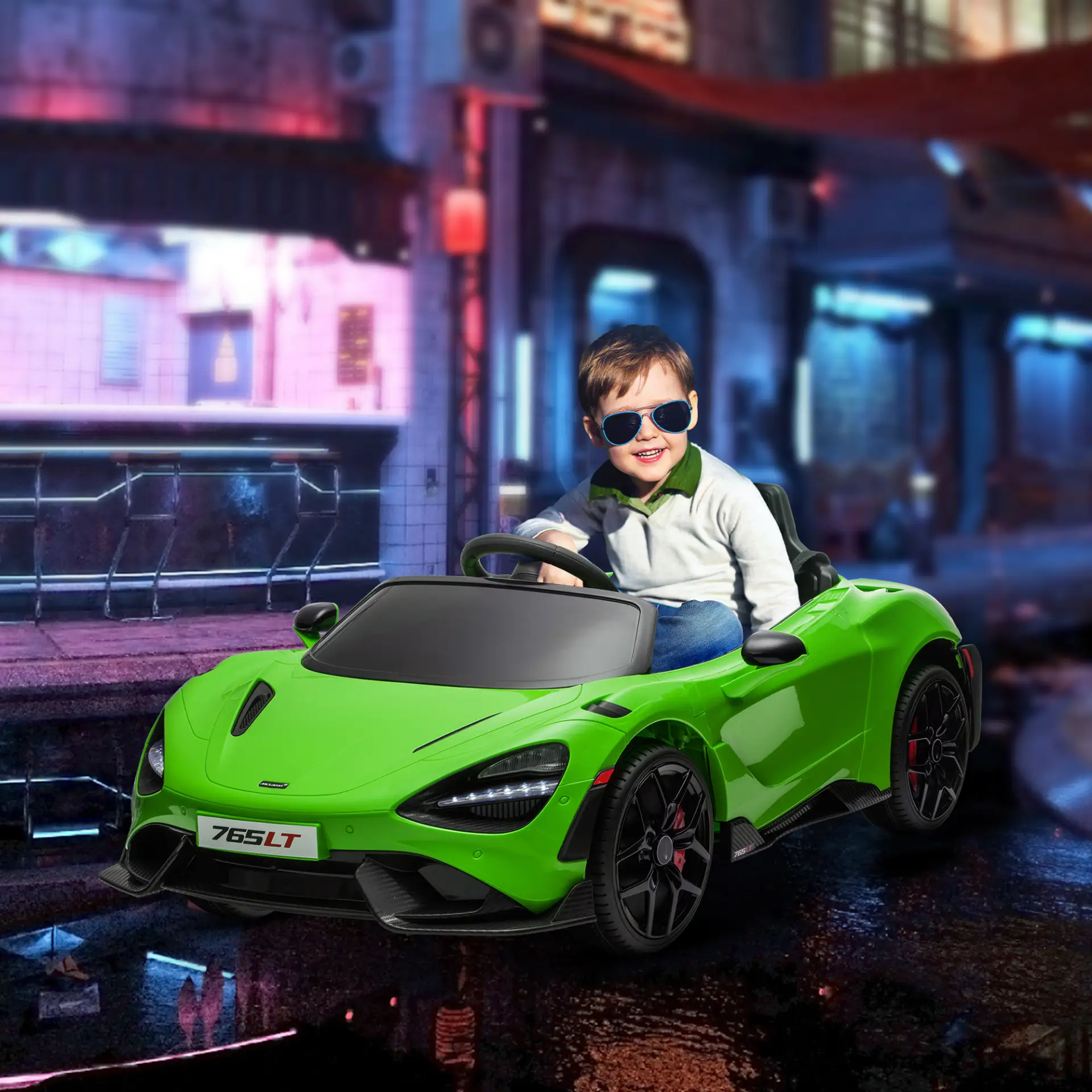 AIYAPLAY McLaren 765LT Licensed 12V Kids Electric Ride on Car with Butterfly Doors, Remote Control, Transport Wheels, Green by All Mart Bristol Ltd