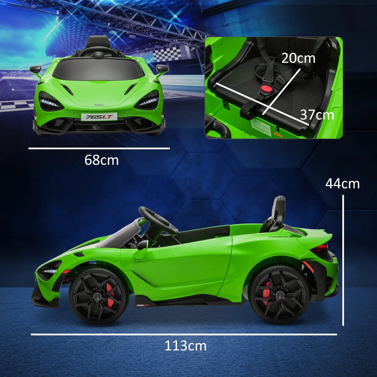 AIYAPLAY McLaren 765LT Licensed 12V Kids Electric Ride on Car with Butterfly Doors, Remote Control, Transport Wheels, Green by All Mart Bristol Ltd