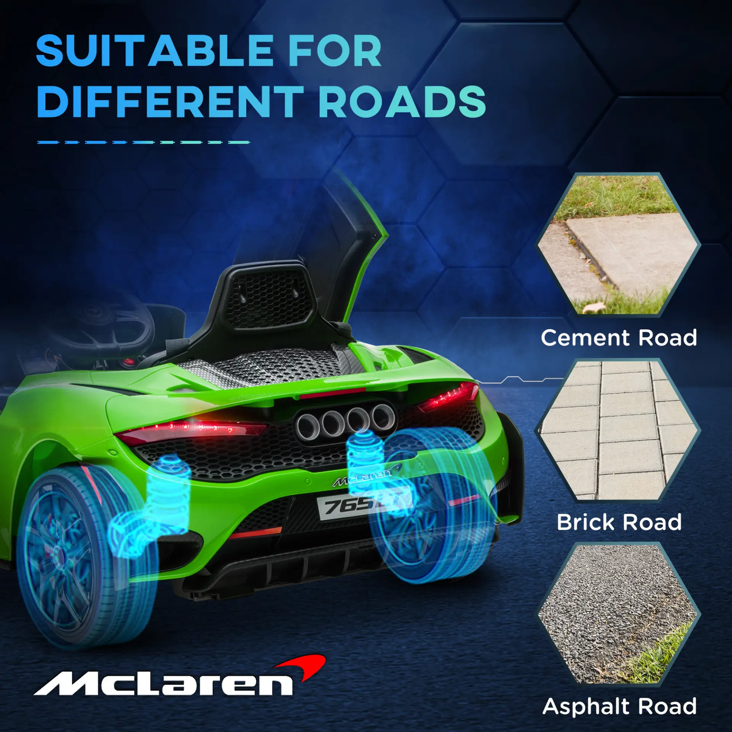 AIYAPLAY McLaren 765LT Licensed 12V Kids Electric Ride on Car with Butterfly Doors, Remote Control, Transport Wheels, Green by All Mart Bristol Ltd