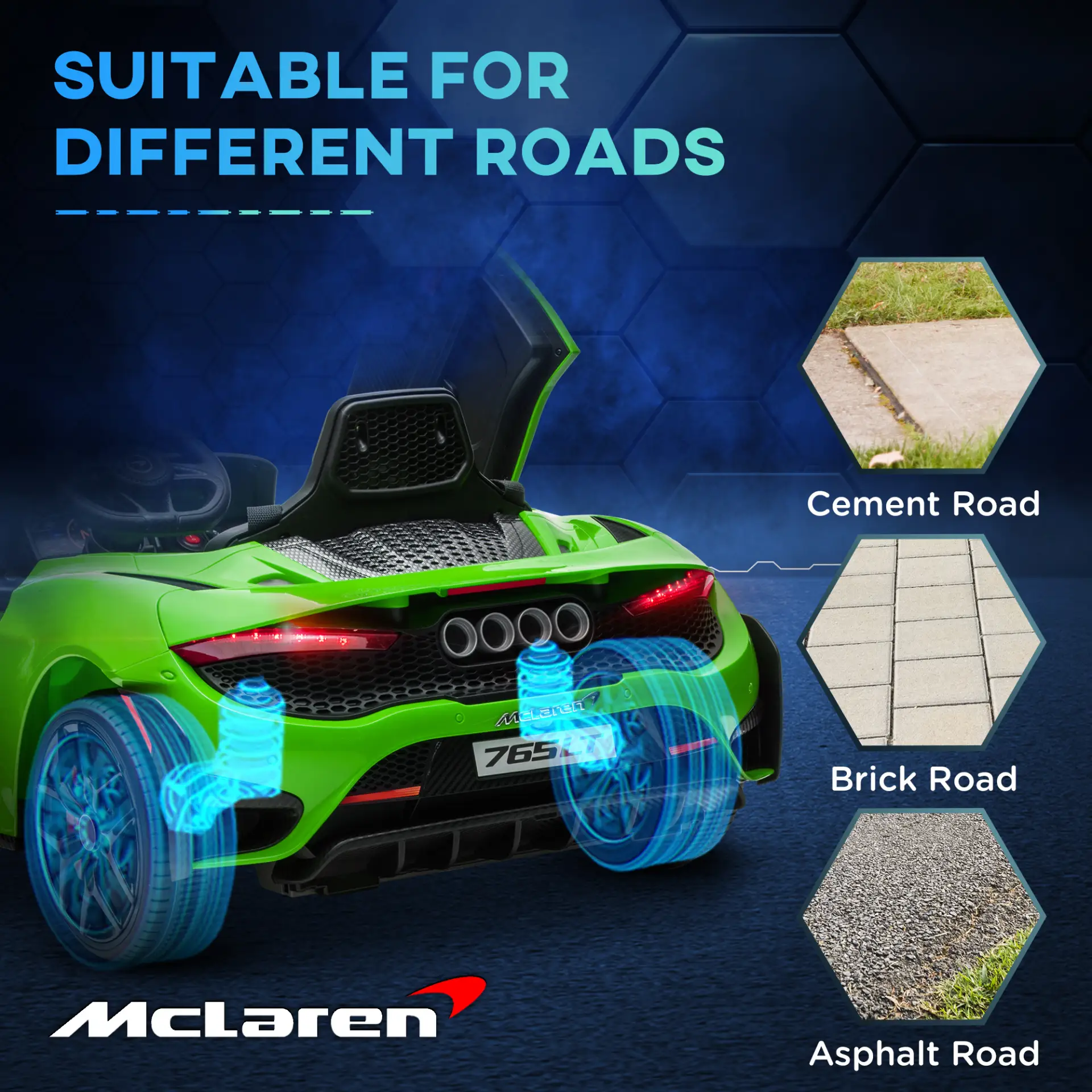 AIYAPLAY McLaren 765LT Licensed 12V Kids Electric Ride on Car with Butterfly Doors, Remote Control, Transport Wheels, Green by All Mart Bristol Ltd