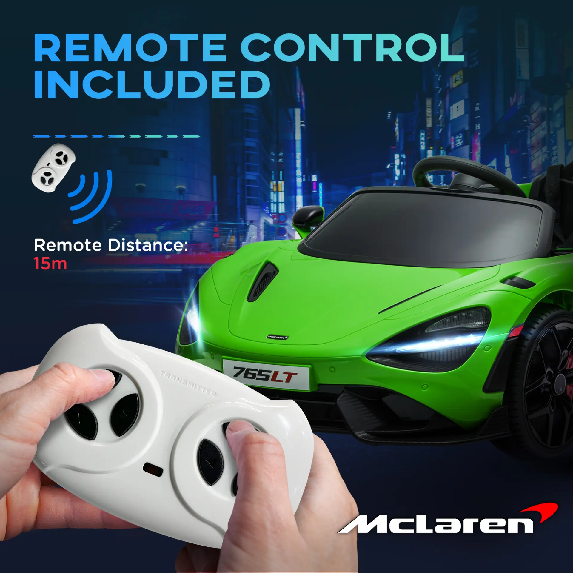 AIYAPLAY McLaren 765LT Licensed 12V Kids Electric Ride on Car with Butterfly Doors, Remote Control, Transport Wheels, Green by All Mart Bristol Ltd