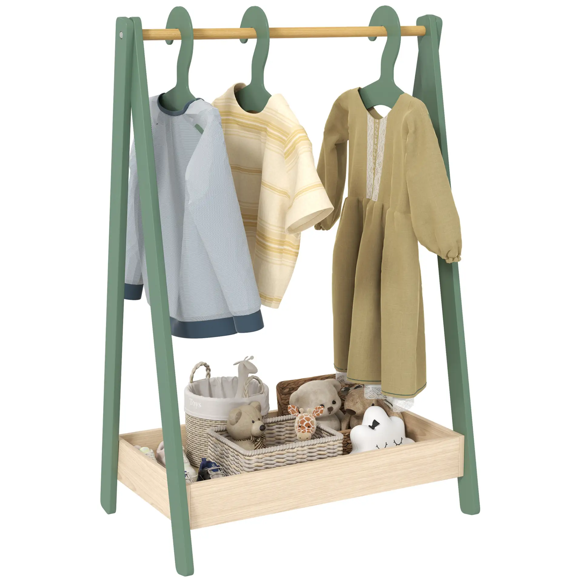 AIYAPLAY Kids Clothes Rail with 3Hangers, Bottom Storage Shelf for Girls, Boys, Nursery, Bedroom, Green by All Mart Bristol Ltd