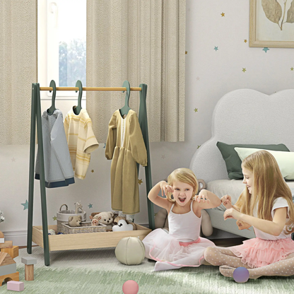 AIYAPLAY Kids Clothes Rail with 3Hangers, Bottom Storage Shelf for Girls, Boys, Nursery, Bedroom, Green by All Mart Bristol Ltd