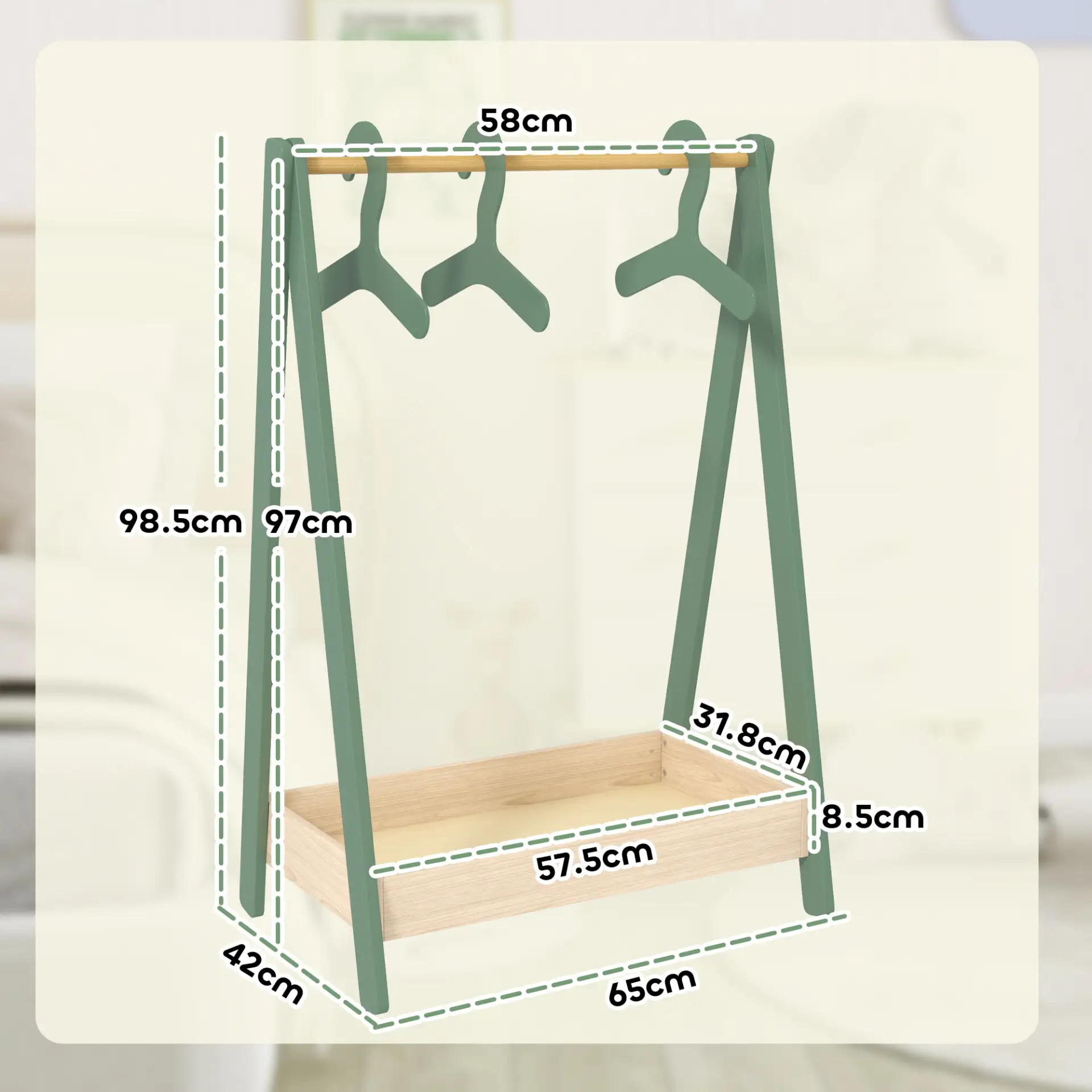 AIYAPLAY Kids Clothes Rail with 3Hangers, Bottom Storage Shelf for Girls, Boys, Nursery, Bedroom, Green by All Mart Bristol Ltd
