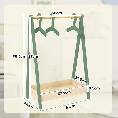 AIYAPLAY Kids Clothes Rail with 3Hangers, Bottom Storage Shelf for Girls, Boys, Nursery, Bedroom, Green by All Mart Bristol Ltd