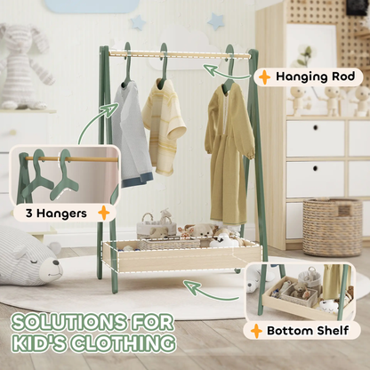 AIYAPLAY Kids Clothes Rail with 3Hangers, Bottom Storage Shelf for Girls, Boys, Nursery, Bedroom, Green by All Mart Bristol Ltd