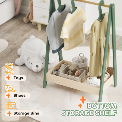 AIYAPLAY Kids Clothes Rail with 3Hangers, Bottom Storage Shelf for Girls, Boys, Nursery, Bedroom, Green by All Mart Bristol Ltd
