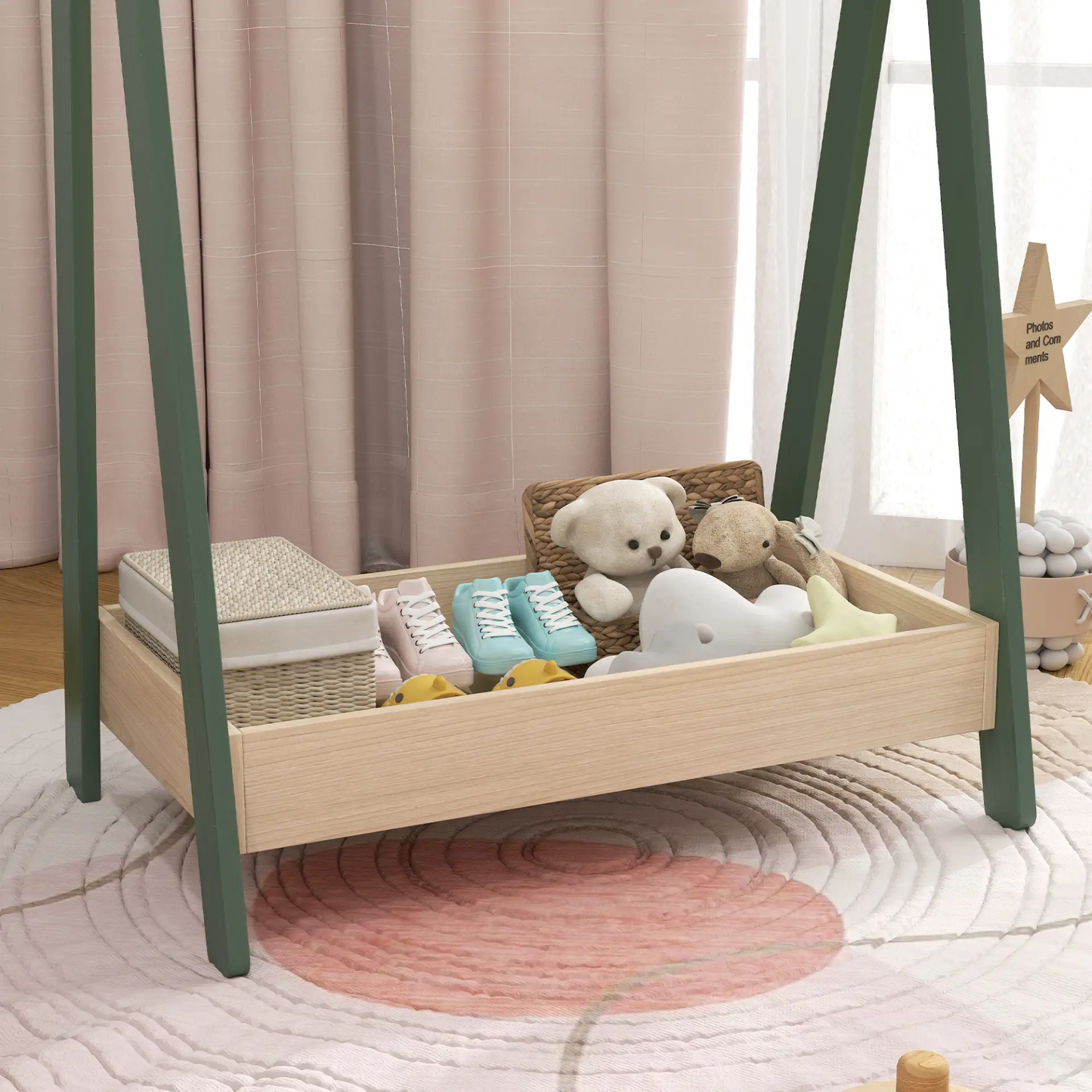 AIYAPLAY Kids Clothes Rail with 3Hangers, Bottom Storage Shelf for Girls, Boys, Nursery, Bedroom, Green by All Mart Bristol Ltd
