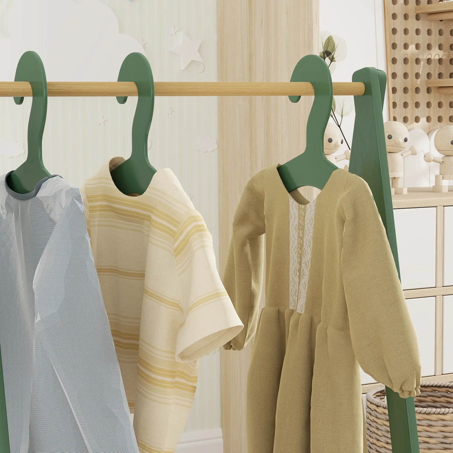 AIYAPLAY Kids Clothes Rail with 3Hangers, Bottom Storage Shelf for Girls, Boys, Nursery, Bedroom, Green by All Mart Bristol Ltd
