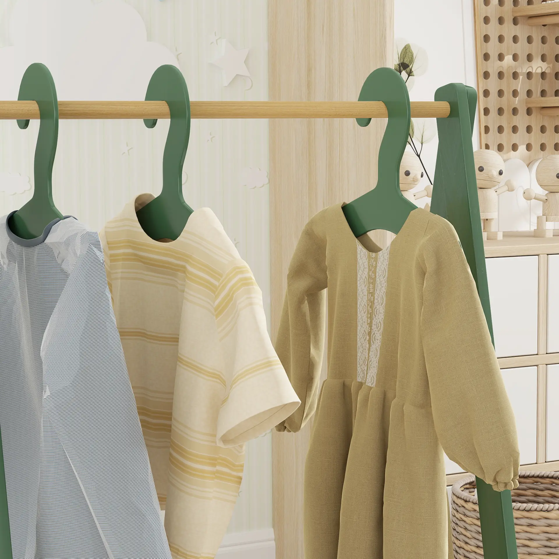 AIYAPLAY Kids Clothes Rail with 3Hangers, Bottom Storage Shelf for Girls, Boys, Nursery, Bedroom, Green by All Mart Bristol Ltd